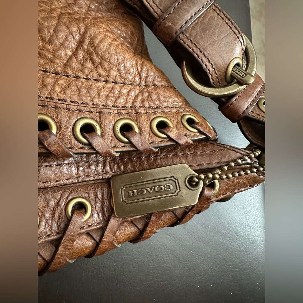 Vintage Coach Tobacco Abbey Lace Flap Pebbled Leather Satchel Hobo Style 10971 - Picture 3 of 13